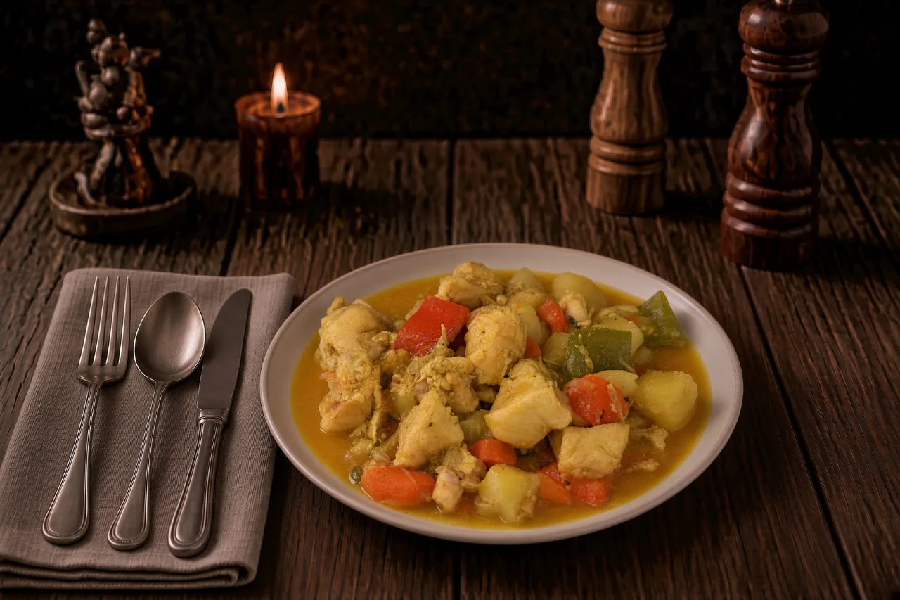 Курица с овощами в соусе карри