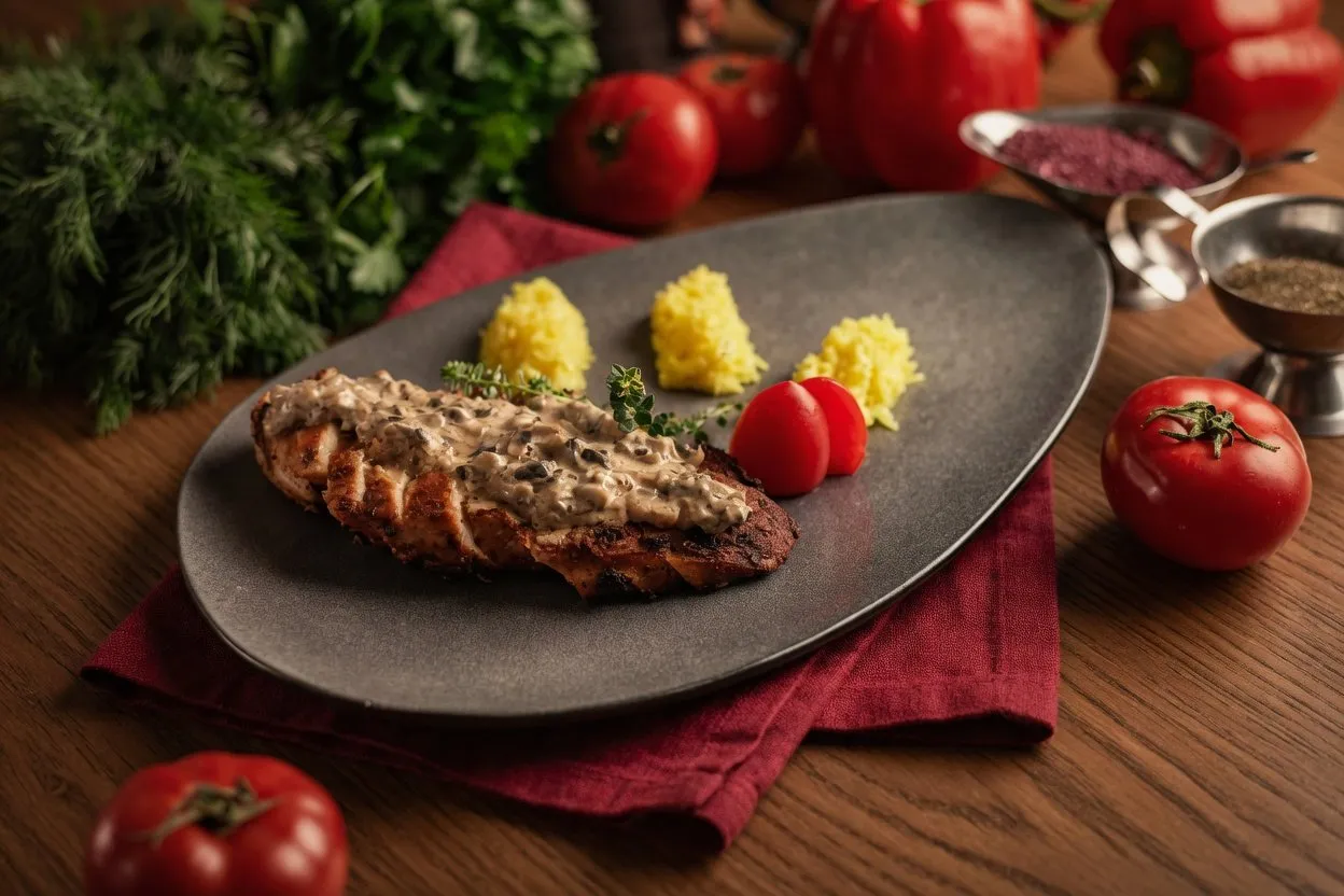 Куриная грудка в грибном соусе на мангале с рисом Басмати
