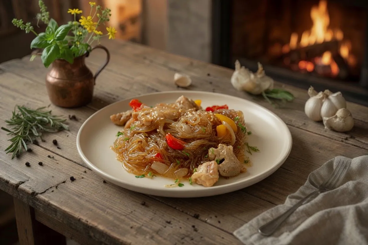 Фунчоза с курицей и овощами